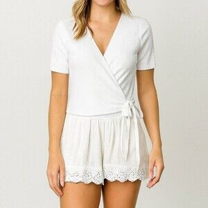 BAR III Ribbed Wrap Short Sleeved Top Small NWT